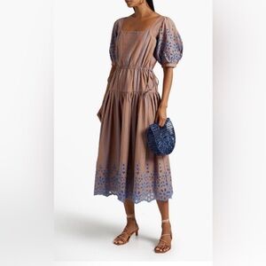 Joie Womens Designer Blue and Orange Cotton Linen Blend Midi Dress | Size: M